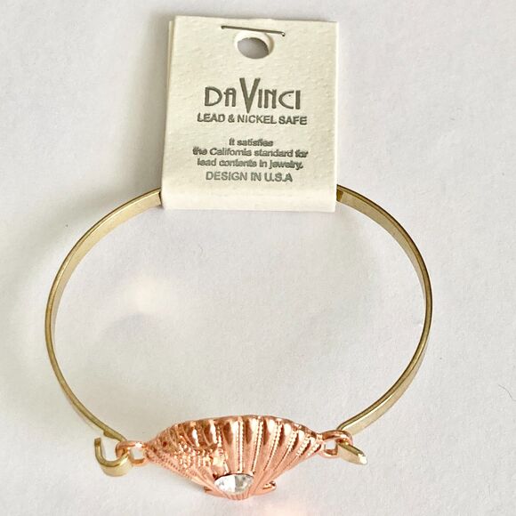 Scallop Sea Shell Bracelet Bangle Nautical Island Beach 7.5" Gold Plated Crystal - Picture 6 of 12